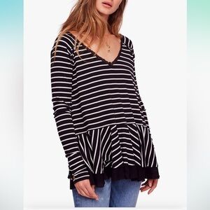 Free People Womens V Neck Striped Peplum Blouse, XS